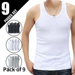 9/5/3 Pack Men's Four Seasons Pure Color Simple Joker Fashion Vest Loose Sports Running Fitness Mountaineering Top Teenager T