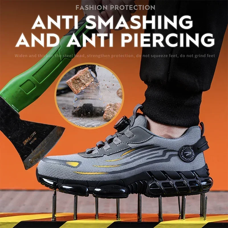Rotating Button New Safety Shoes Men Anti-smash Anti-puncture Work Shoes Fashion Men Sport Shoes Security Protective Boots Men - Image 5