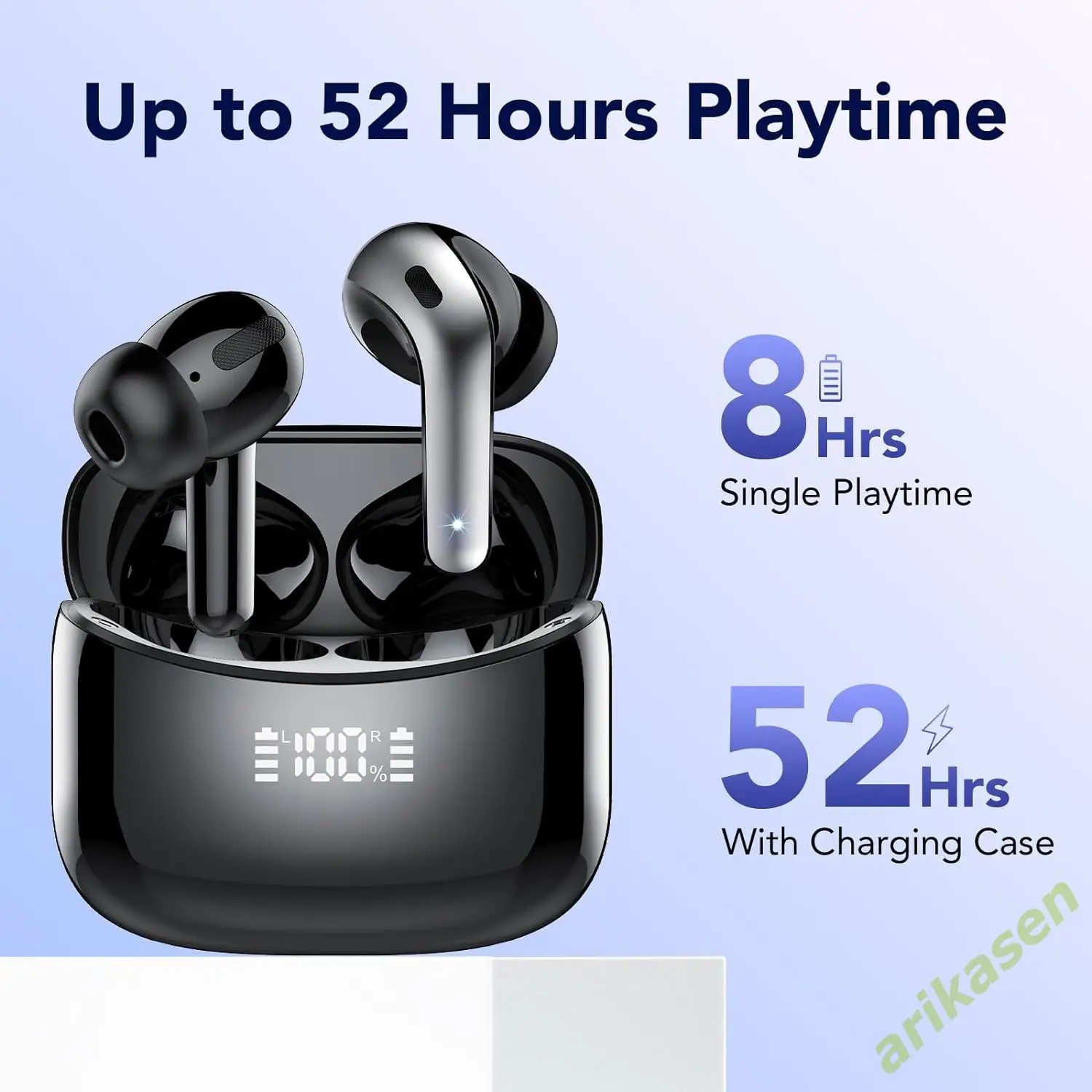 Wireless Bluetooth Earbuds Headphones 52 Hrs Playtime IPX7 Waterproof 4 Mic Call Noise Cancelling with LED Display Charging Case - Image 2