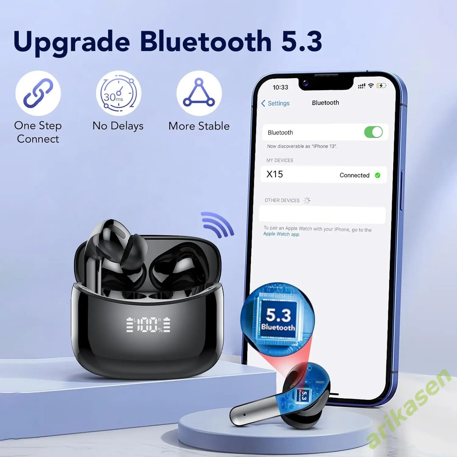 Wireless Bluetooth Earbuds Headphones 52 Hrs Playtime IPX7 Waterproof 4 Mic Call Noise Cancelling with LED Display Charging Case - Image 6