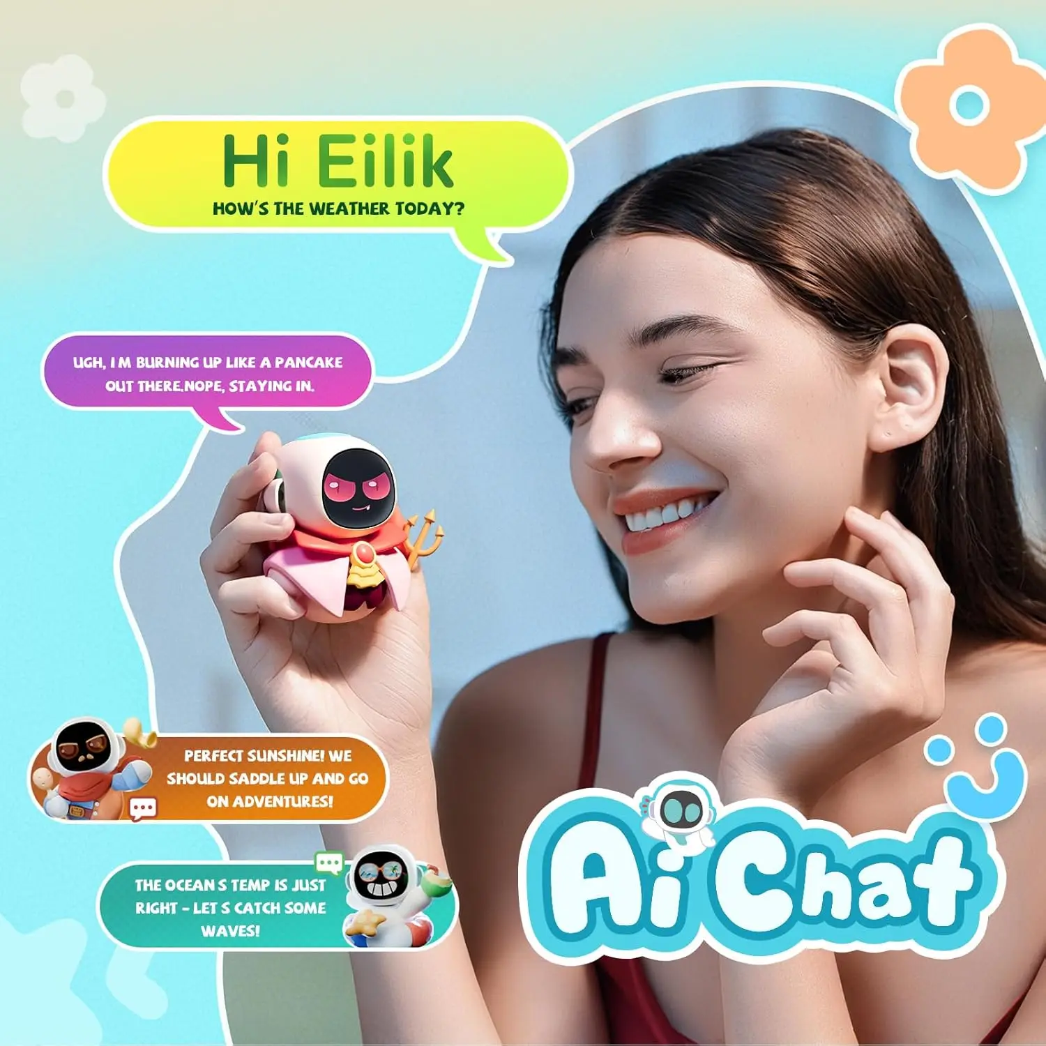 ENERGIZE LAB Eiliko Aquamarine Your Tiny AI Charm Robot That Matches Every Daily Outfit, Fun Electronic Pendant Toys For Kids - Image 5
