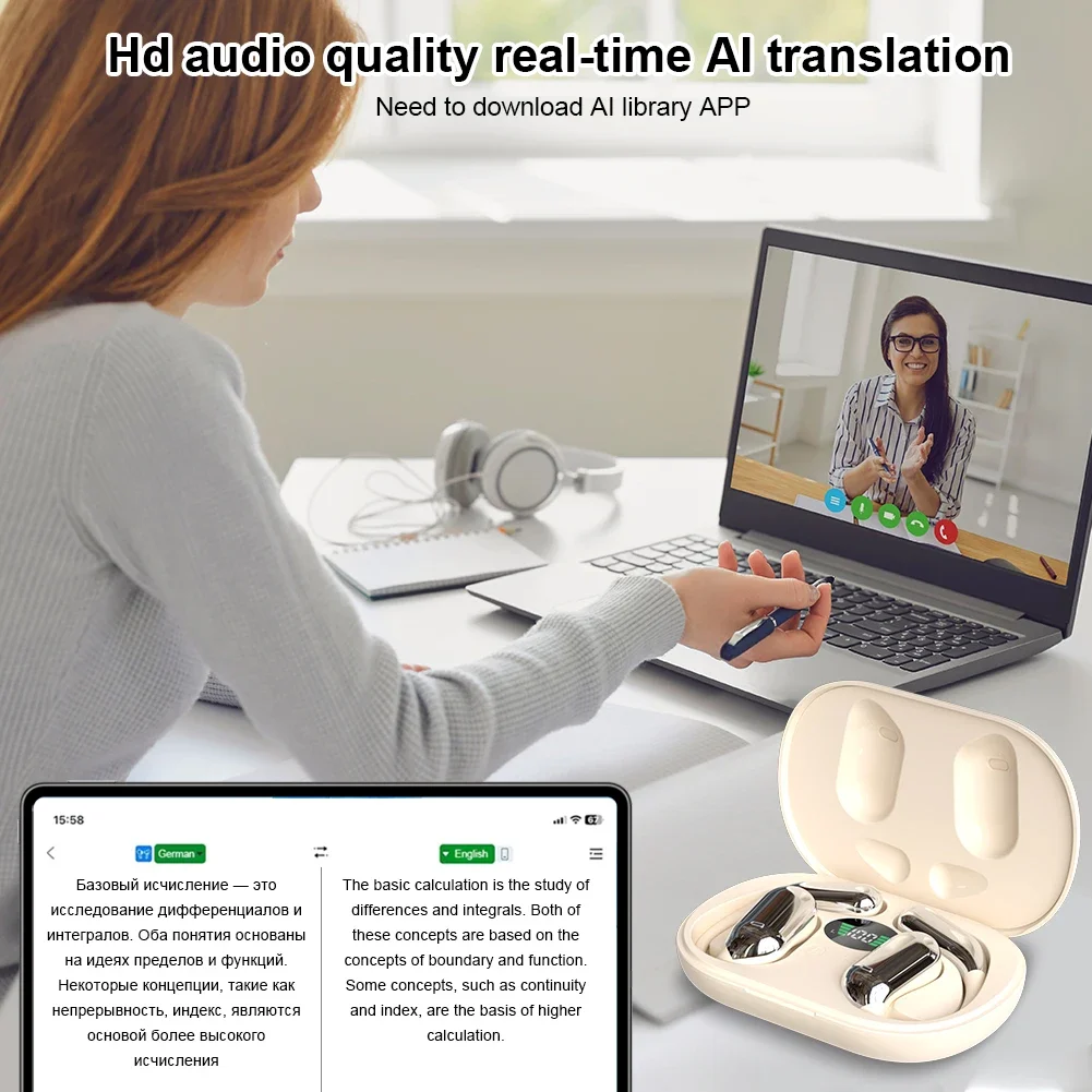 3-in-1 AI Translator Earbuds 144 Languages Noise Cancelling Bluetooth 5.3 Headset Instant Translator Smart Voice Real Time - Image 6