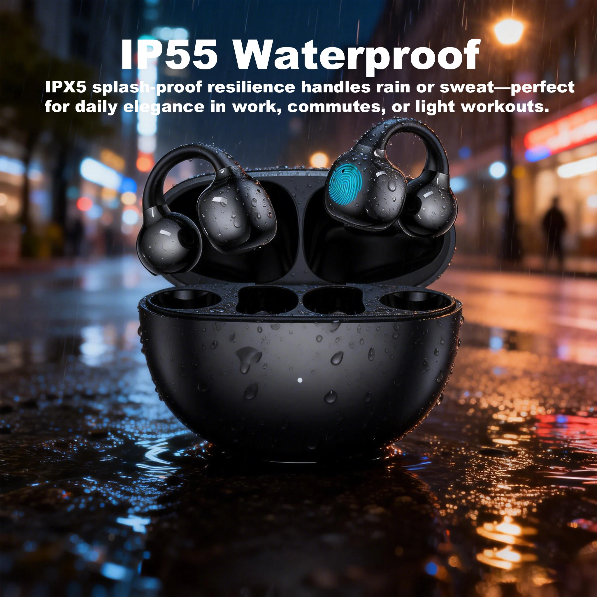UYUXIO BT 5.4 Clip on Earbuds Wireless Open Ear Headphone with 72H Play Time Long-Battery Life Over Ear Buds for Sport Workouts - Image 5