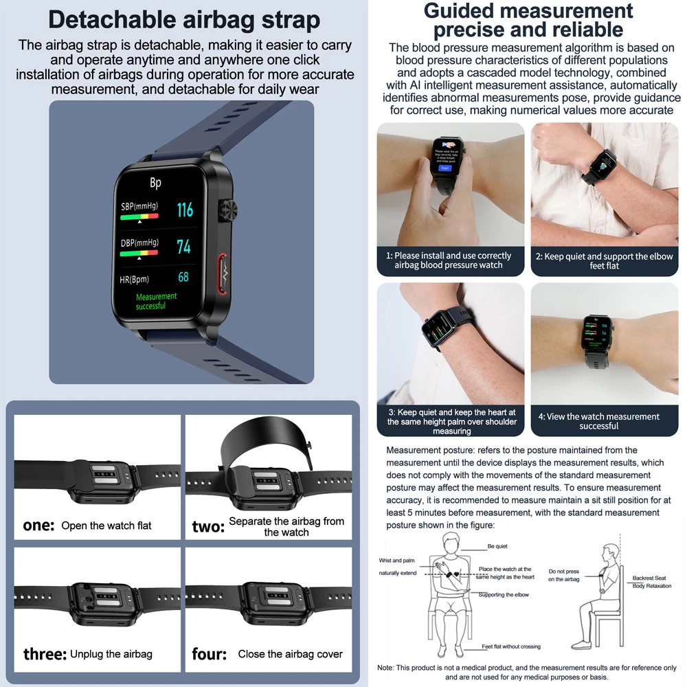 2026 New Airbag Smart Watch man air Pump ECG True Accurately Blood Pressure health watch Uric Acid Blood Lipids watch - Image 4