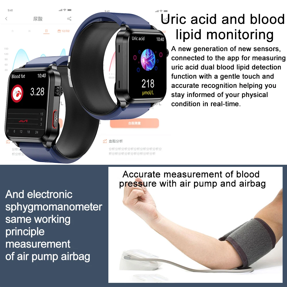 2026 New Airbag Smart Watch man air Pump ECG True Accurately Blood Pressure health watch Uric Acid Blood Lipids watch - Image 3