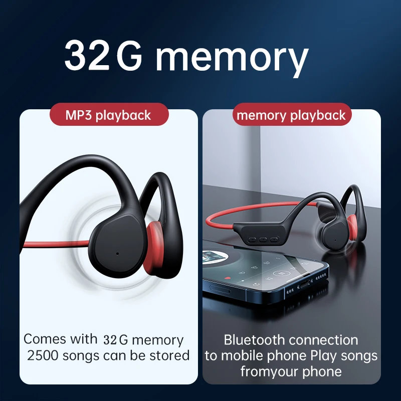 Bone Conduction Earphones Bluetooth Wireless IPX8 Waterproof MP3 Player Hifi Ear-hook Headphone With Mic Headset For Swimming - Image 3