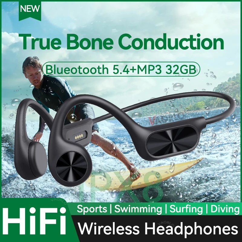 Bone Conduction Wireless Headphone IPX8 Waterproof Swimming Headset Bluetooth 5.4 32GB RAM MP3 Player HIFI Music Sports Earphone