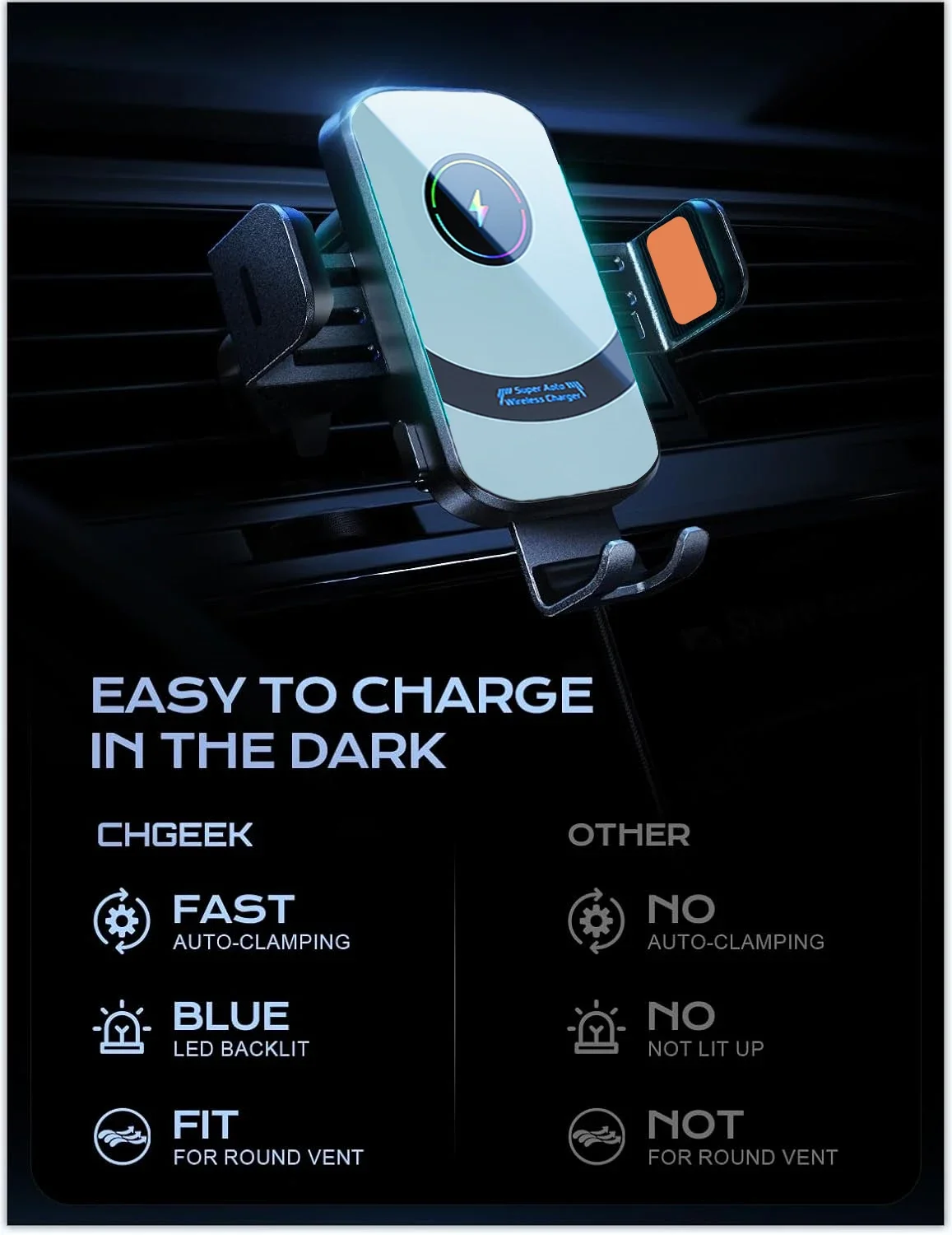 UYUXIO Wireless Car Charger Super Fast Charging Auto Clamping Air Vent Car Phone Holder for iPhone 16 15 14 Pro Max Samsung - Image 6