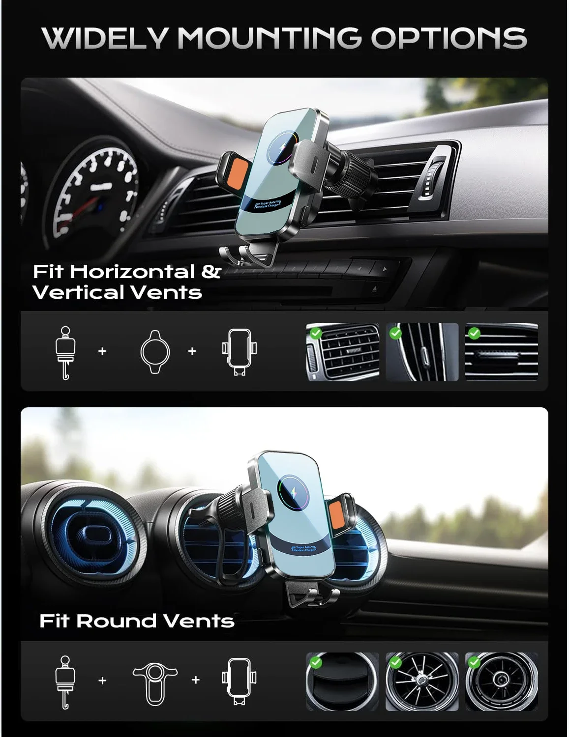 UYUXIO Wireless Car Charger Super Fast Charging Auto Clamping Air Vent Car Phone Holder for iPhone 16 15 14 Pro Max Samsung - Image 2