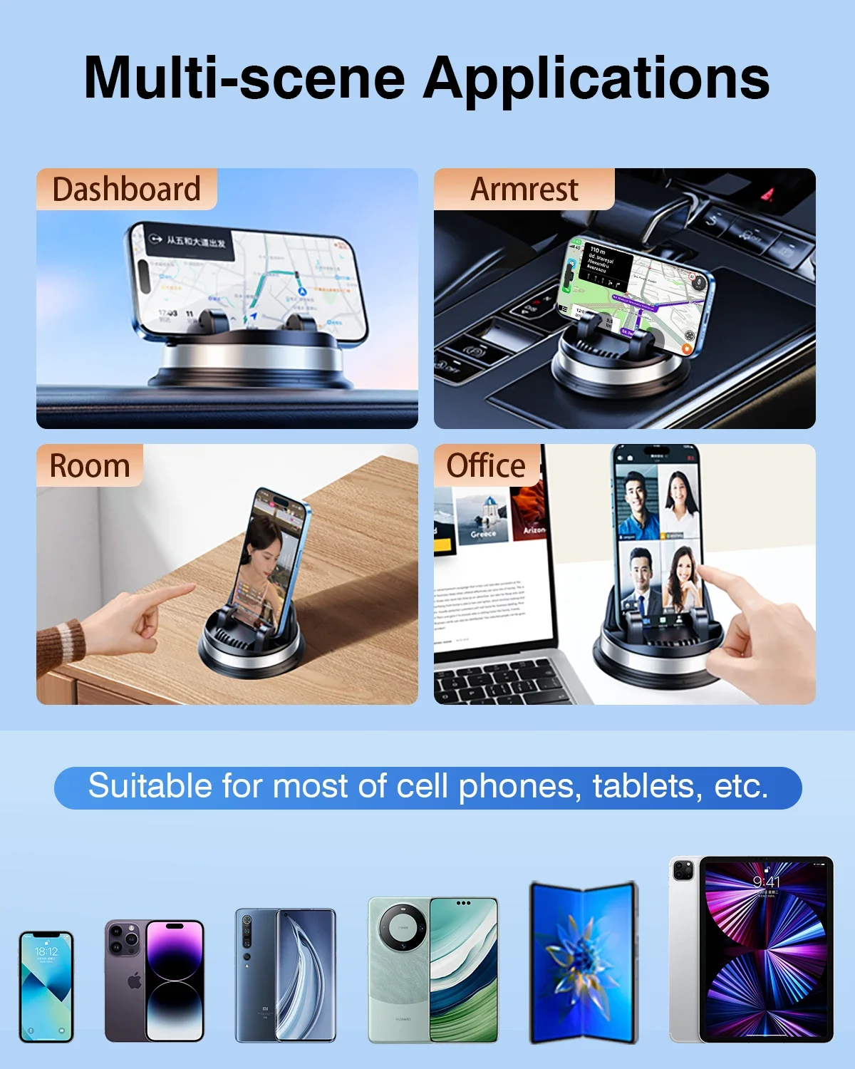 Oatsbasf 360° Rotation Car Phone Holder Tablet Stand Universal Car Bracket Mobile Accessories Auto-Clanp Phone Support Holder - Image 6