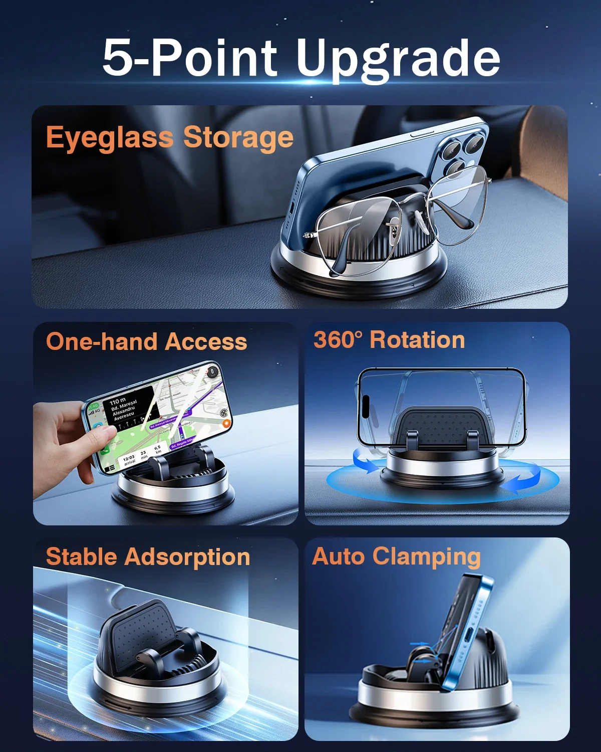 Oatsbasf 360° Rotation Car Phone Holder Tablet Stand Universal Car Bracket Mobile Accessories Auto-Clanp Phone Support Holder - Image 3