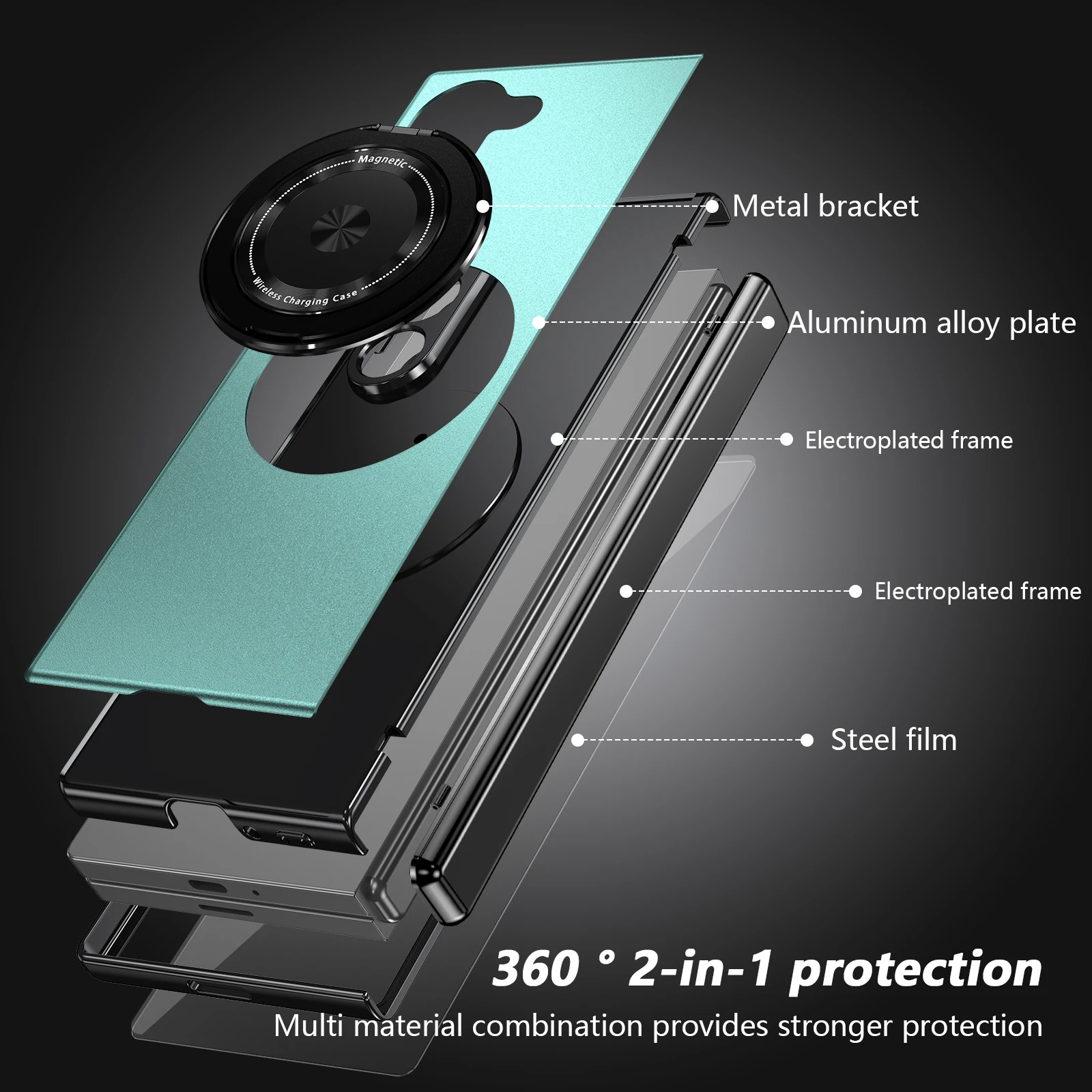 VIETAO Aluminum Alloy Plate PC Back Cover Z Fold 7 Phone Case With 360° Rotatable Magnet Metal Bracket For Galaxy Z Fold 7/6/5/4 - Image 5