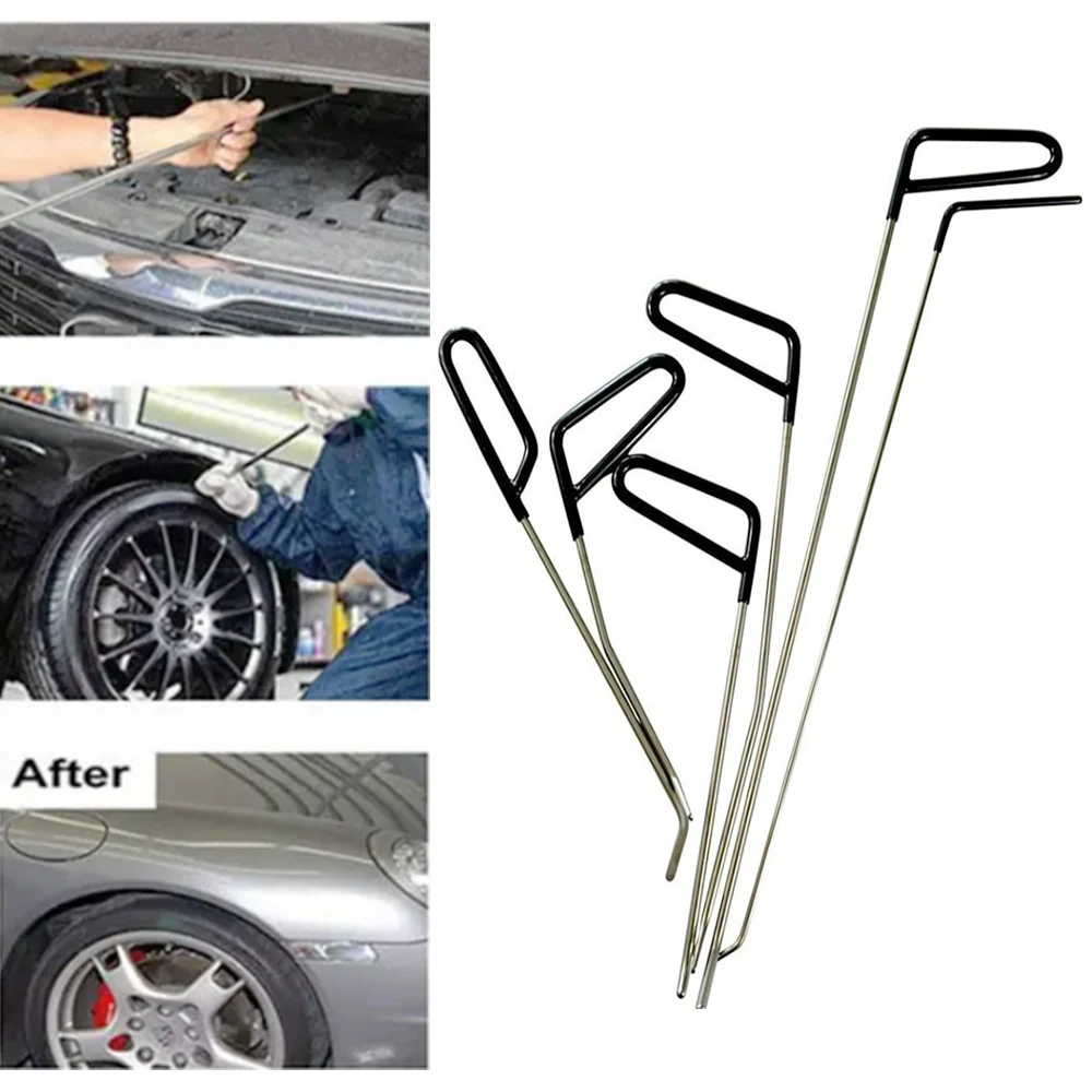 6/17Pcs Car Dent Repair Hooks Stainless Steel Push Rods Car Body Dent Removal Crowbar Kit Automotive Ding Hail Puller Set - Image 2