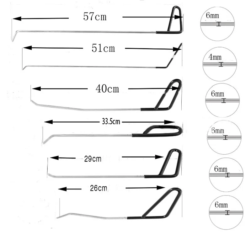 6/17Pcs Car Dent Repair Hooks Stainless Steel Push Rods Car Body Dent Removal Crowbar Kit Automotive Ding Hail Puller Set - Image 3