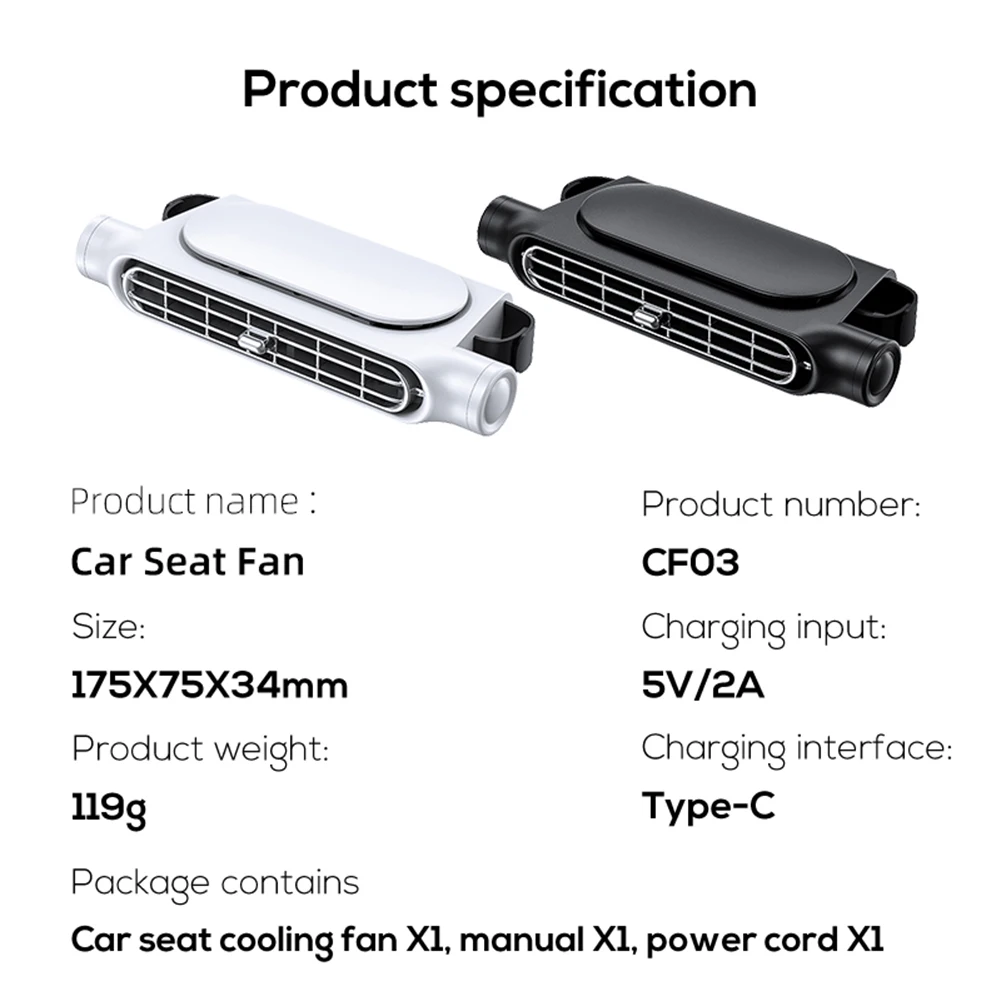 2-1pc Portable Car Seat Fan 3 Speeds Adjustable Car Seat Headrest Fan USB Powered Car Neck Cooler for Front Rear Seat Passenger - Image 6