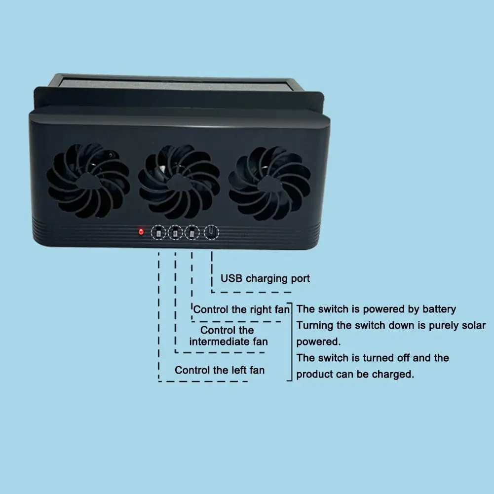 Solar Powered Car Radiator Cooling Fan With 3 Air Outlets Car Window Air Vent Fan USB Powered Auto Ventilation Fan For All Cars - Image 6