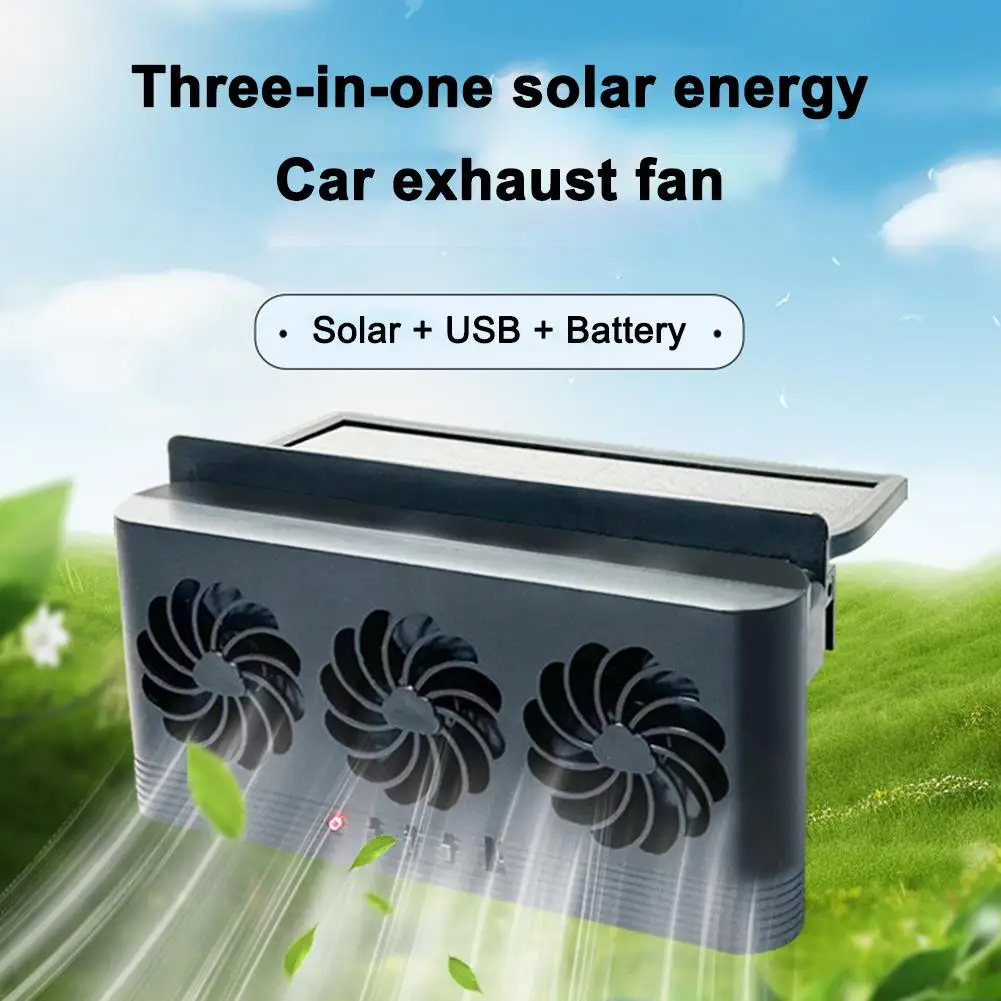 Solar Powered Car Radiator Cooling Fan With 3 Air Outlets Car Window Air Vent Fan USB Powered Auto Ventilation Fan For All Cars - Image 2