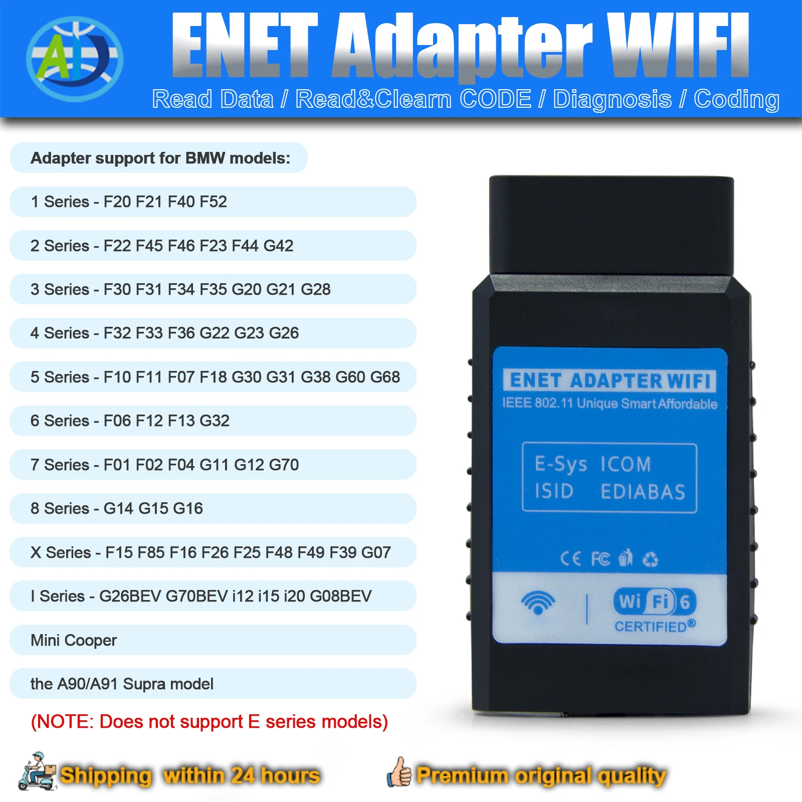 WiFi ENET Adapter For MHD/BimmerCode/BimmerLink OBD2 Adapter For F/G/I/Mini Serie ENET WiFi Coding Adapter Work with iOS/Android