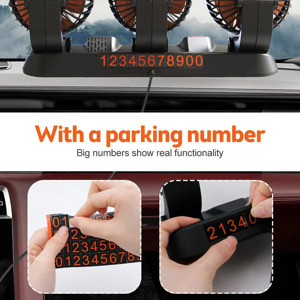 12v Automotive fan Car Fan 24v 360° Adjustable 3 Head Air Fan Low Noise Multifunctional Temporary Parking Card Auto Vehicles fan - Image 4