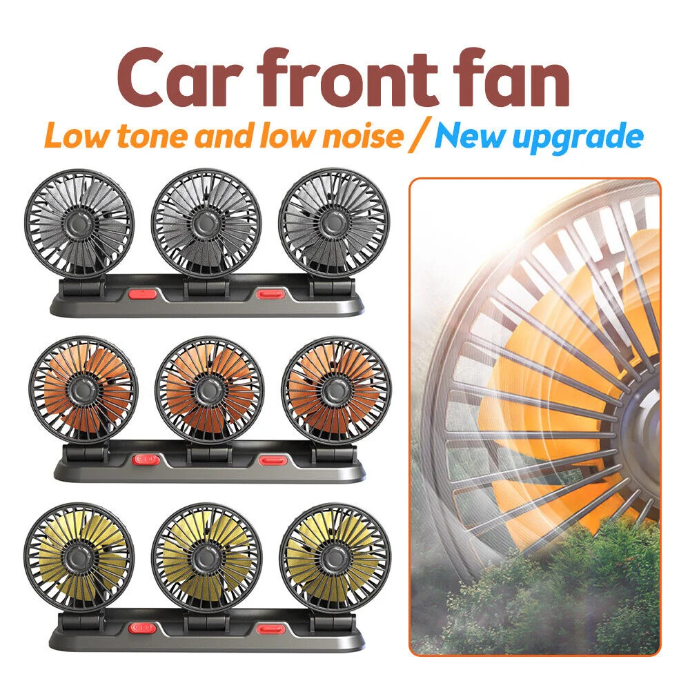 12v Automotive fan Car Fan 24v 360° Adjustable 3 Head Air Fan Low Noise Multifunctional Temporary Parking Card Auto Vehicles fan - Image 2