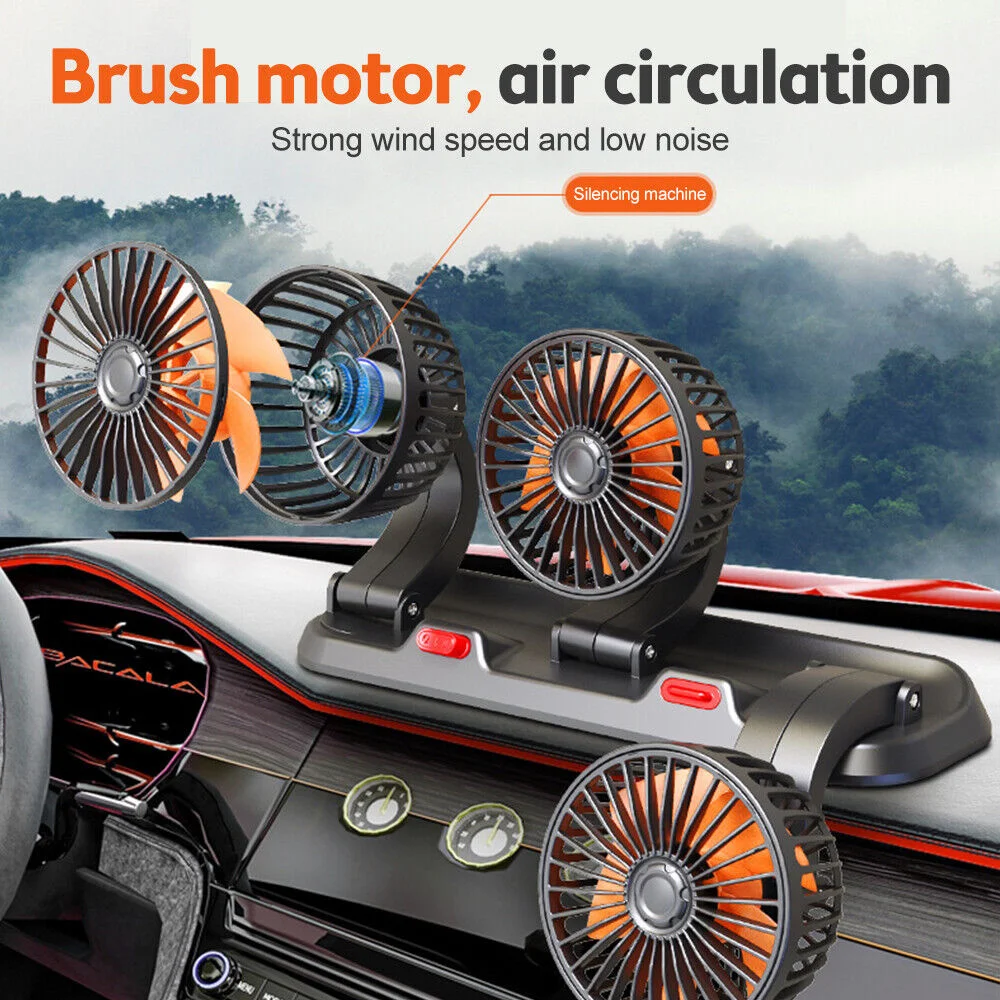 12v Automotive fan Car Fan 24v 360° Adjustable 3 Head Air Fan Low Noise Multifunctional Temporary Parking Card Auto Vehicles fan - Image 3