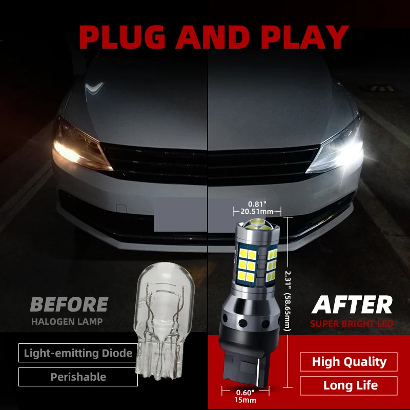 2pcs Car W21/5W LED Blub Daytime Running Light W21W 7443 7440 DRL For Mazda 2 DL DJ 3 BP BT-50 CX-30 CX-5 KF CX-9 MX-5 RF Targa - Image 4