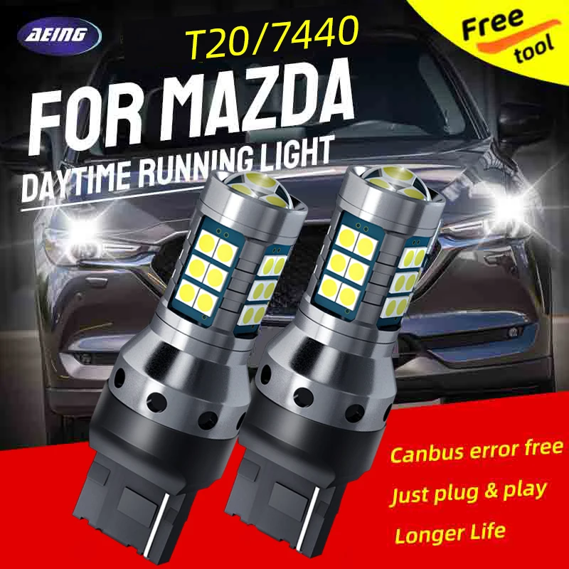 2pcs Car W21/5W LED Blub Daytime Running Light W21W 7443 7440 DRL For Mazda 2 DL DJ 3 BP BT-50 CX-30 CX-5 KF CX-9 MX-5 RF Targa
