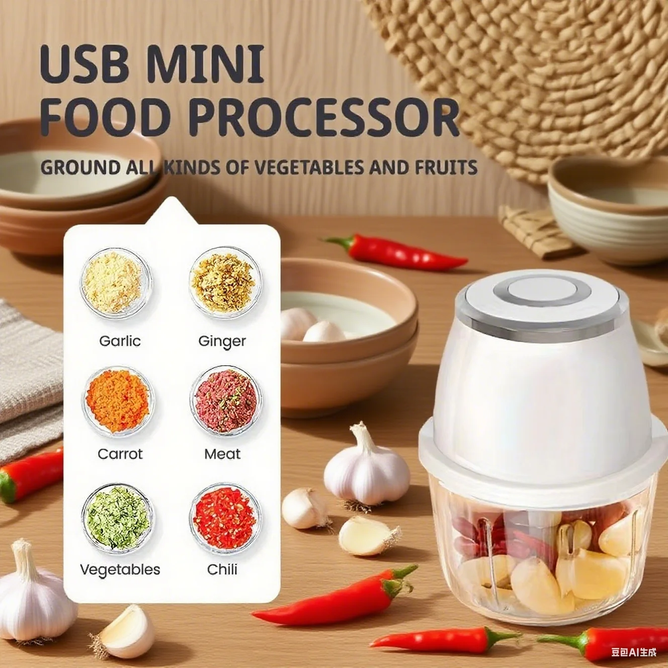 350ML Electric Meat Grinders Food Crusher Garlic masher USB Multifunctional Vegetable Slicer Processor Chopper Kitchen Blenders - Image 3