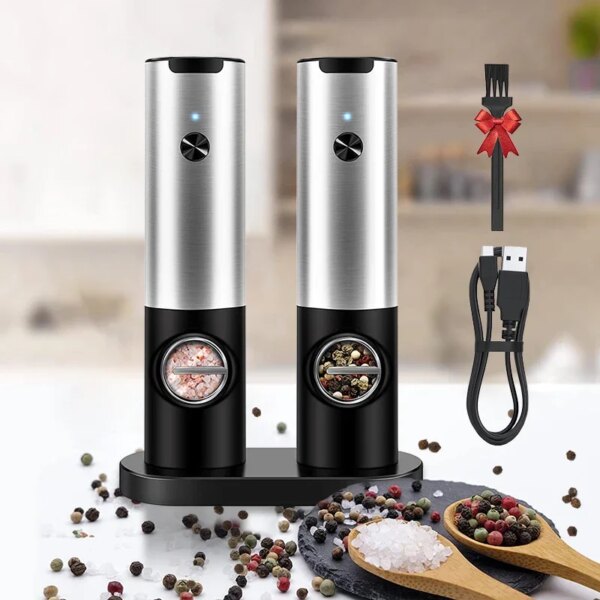 Rechargeable Electric Salt And Pepper Grinder Set with Charging Base ...