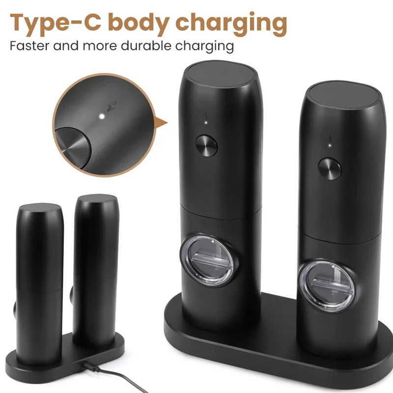 Rechargeable Electric Salt And Pepper Grinder Set with Charging Base Stainless Steel Automatic Salt Pepper Grinder Spice Mill - Image 4