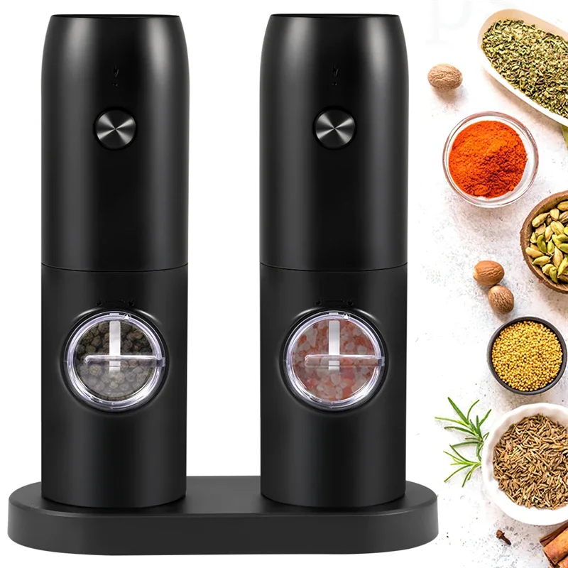 Rechargeable Electric Salt And Pepper Grinder Set with Charging Base Stainless Steel Automatic Salt Pepper Grinder Spice Mill - Image 2