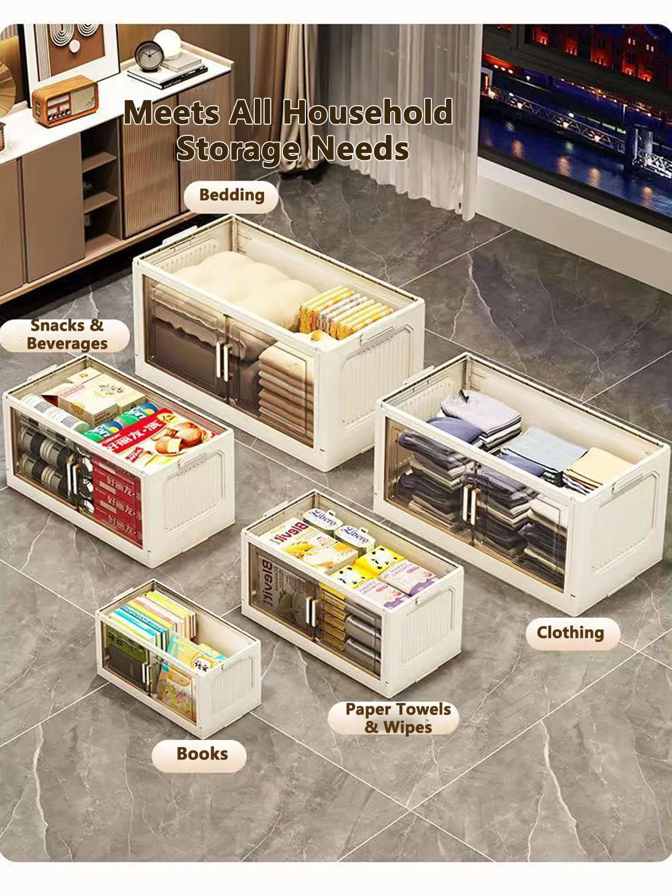 Storage Cabinet Folding Storage Box Home Living Room Toy Cabinet Storage Rack Snack Cabinet Installation-Free Kitchen Storage Cabinet Folding Storage Cabinet Organizer - Image 4