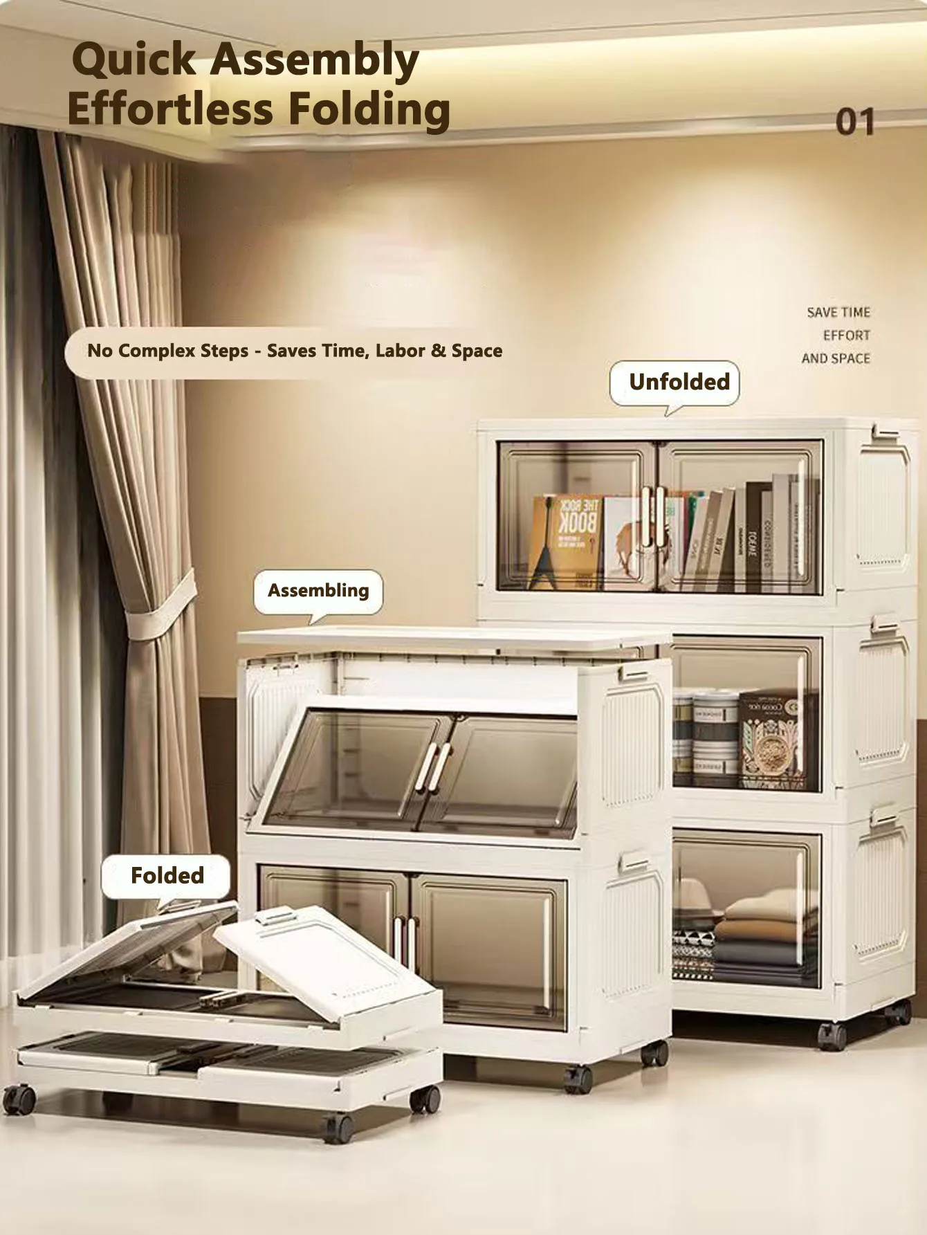 Storage Cabinet Folding Storage Box Home Living Room Toy Cabinet Storage Rack Snack Cabinet Installation-Free Kitchen Storage Cabinet Folding Storage Cabinet Organizer - Image 5