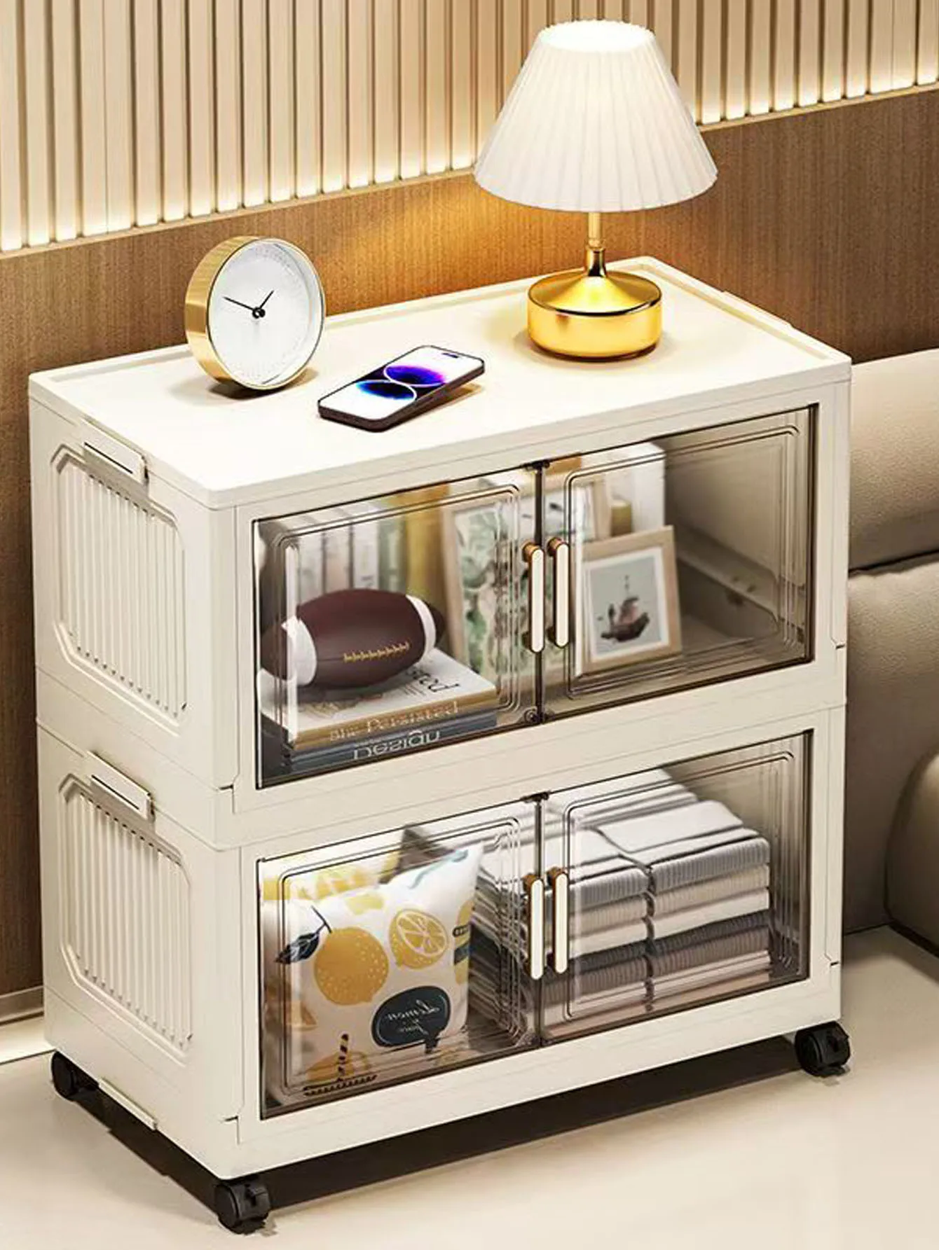 Storage Cabinet Folding Storage Box Home Living Room Toy Cabinet Storage Rack Snack Cabinet Installation-Free Kitchen Storage Cabinet Folding Storage Cabinet Organizer - Image 2