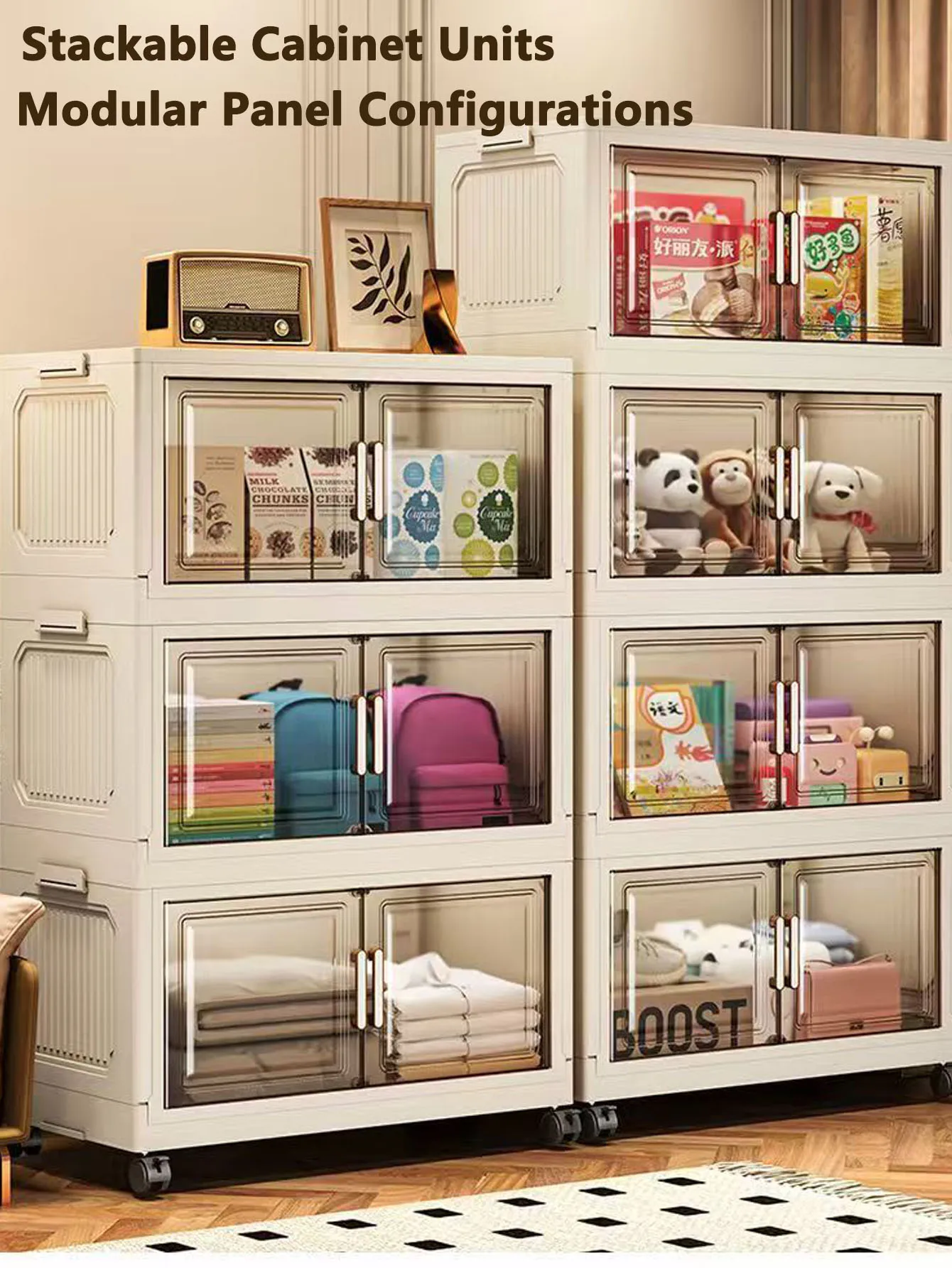 Storage Cabinet Folding Storage Box Home Living Room Toy Cabinet Storage Rack Snack Cabinet Installation-Free Kitchen Storage Cabinet Folding Storage Cabinet Organizer - Image 3