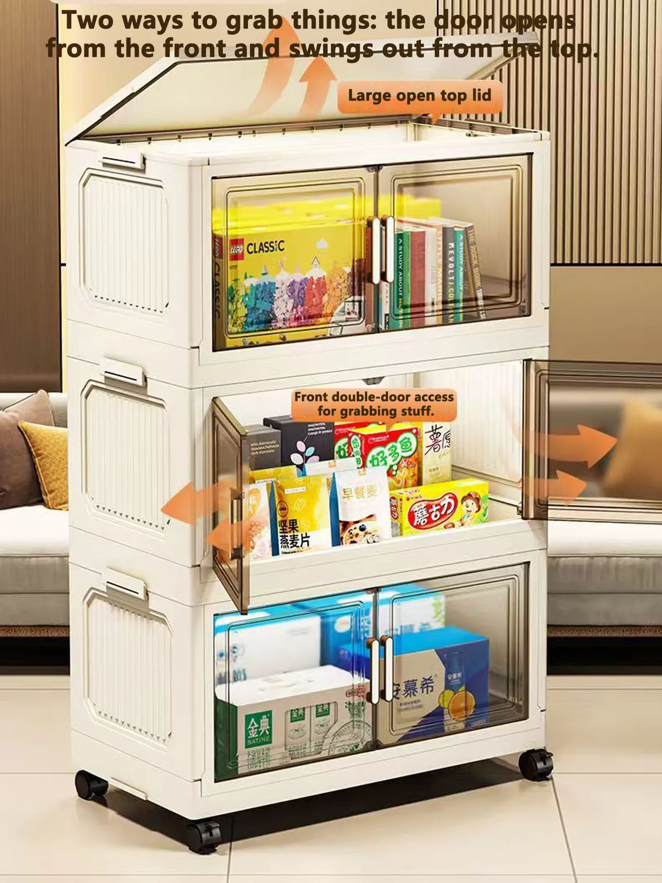 Storage Cabinet Folding Storage Box Home Living Room Toy Cabinet Storage Rack Snack Cabinet Installation-Free Kitchen Storage Cabinet Folding Storage Cabinet Organizer - Image 6