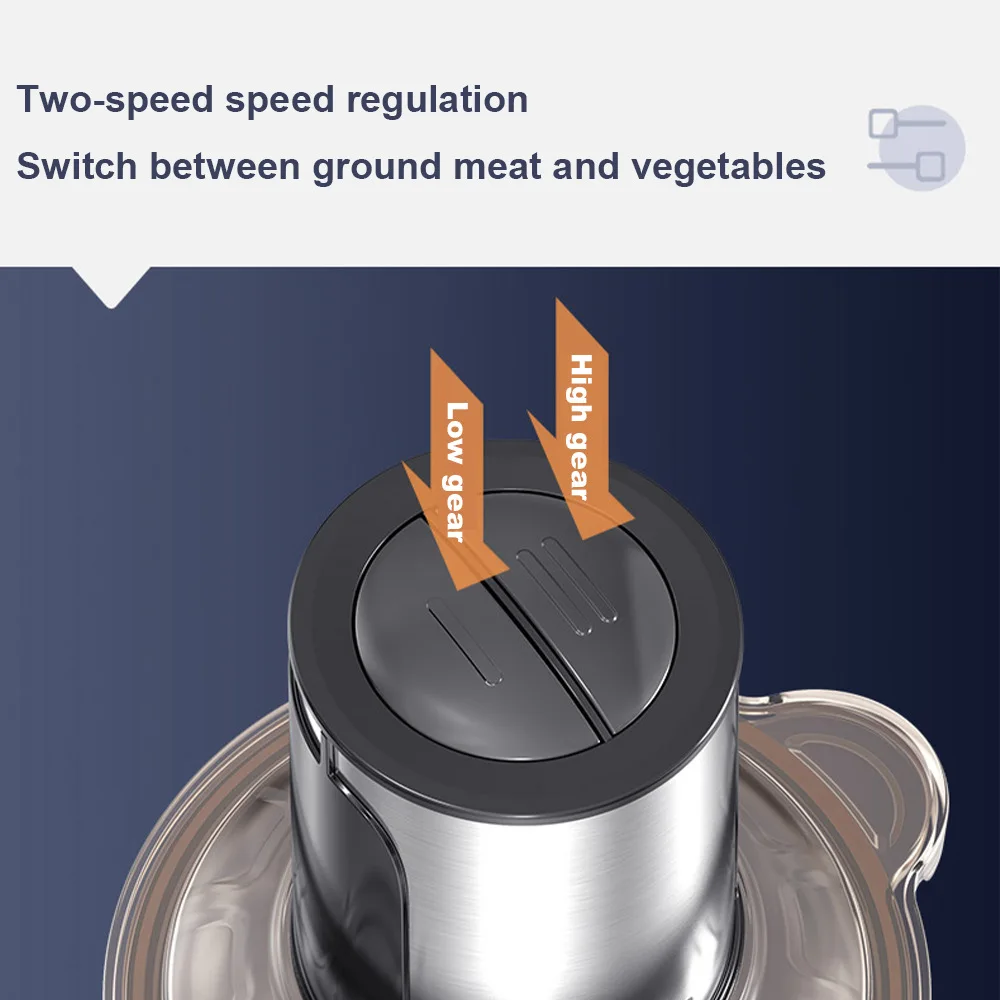 2 Speeds Electric Chopper Meat Grinder Stainless Steel Mincer Food Processor Kitchen Slicer Egg Beater Garlic Vegetable - Image 5