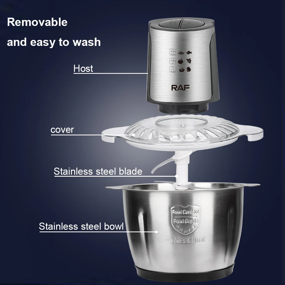 2 Speeds Electric Chopper Meat Grinder Stainless Steel Mincer Food Processor Kitchen Slicer Egg Beater Garlic Vegetable - Image 3