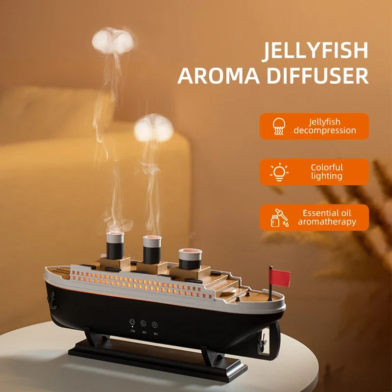 Titanic Ship Model Air Humidifier Home 250ml Remote Control Essential Oil Jellyfish Smoke Ring Spray Aroma Diffuser Humidifiers - Image 4
