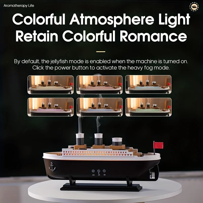 Titanic Ship Model Air Humidifier Home 250ml Remote Control Essential Oil Jellyfish Smoke Ring Spray Aroma Diffuser Humidifiers - Image 2