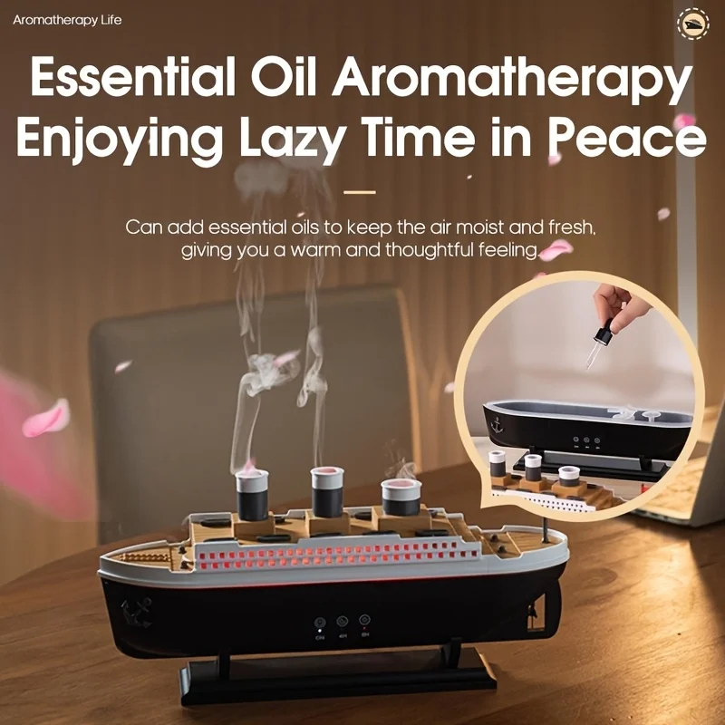 Titanic Ship Model Air Humidifier Home 250ml Remote Control Essential Oil Jellyfish Smoke Ring Spray Aroma Diffuser Humidifiers - Image 3