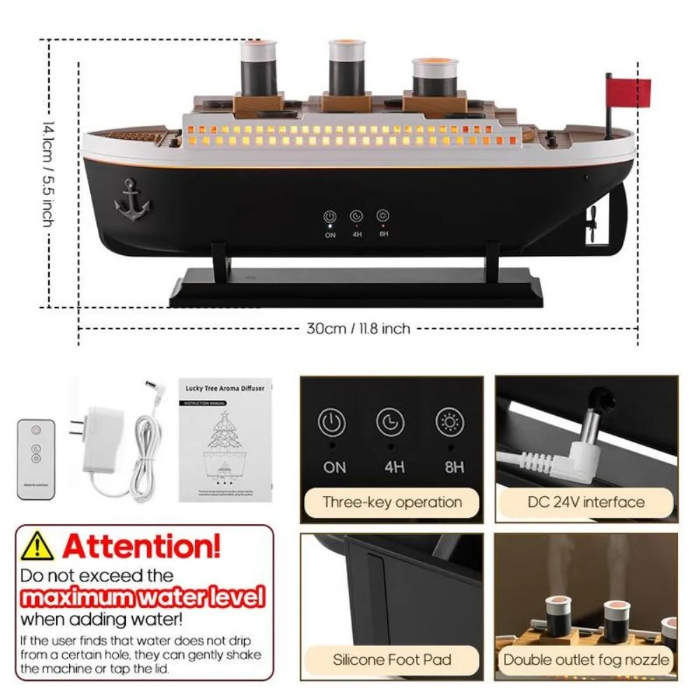 Titanic Ship Model Air Humidifier Home 250ml Remote Control Essential Oil Jellyfish Smoke Ring Spray Aroma Diffuser Humidifiers - Image 6