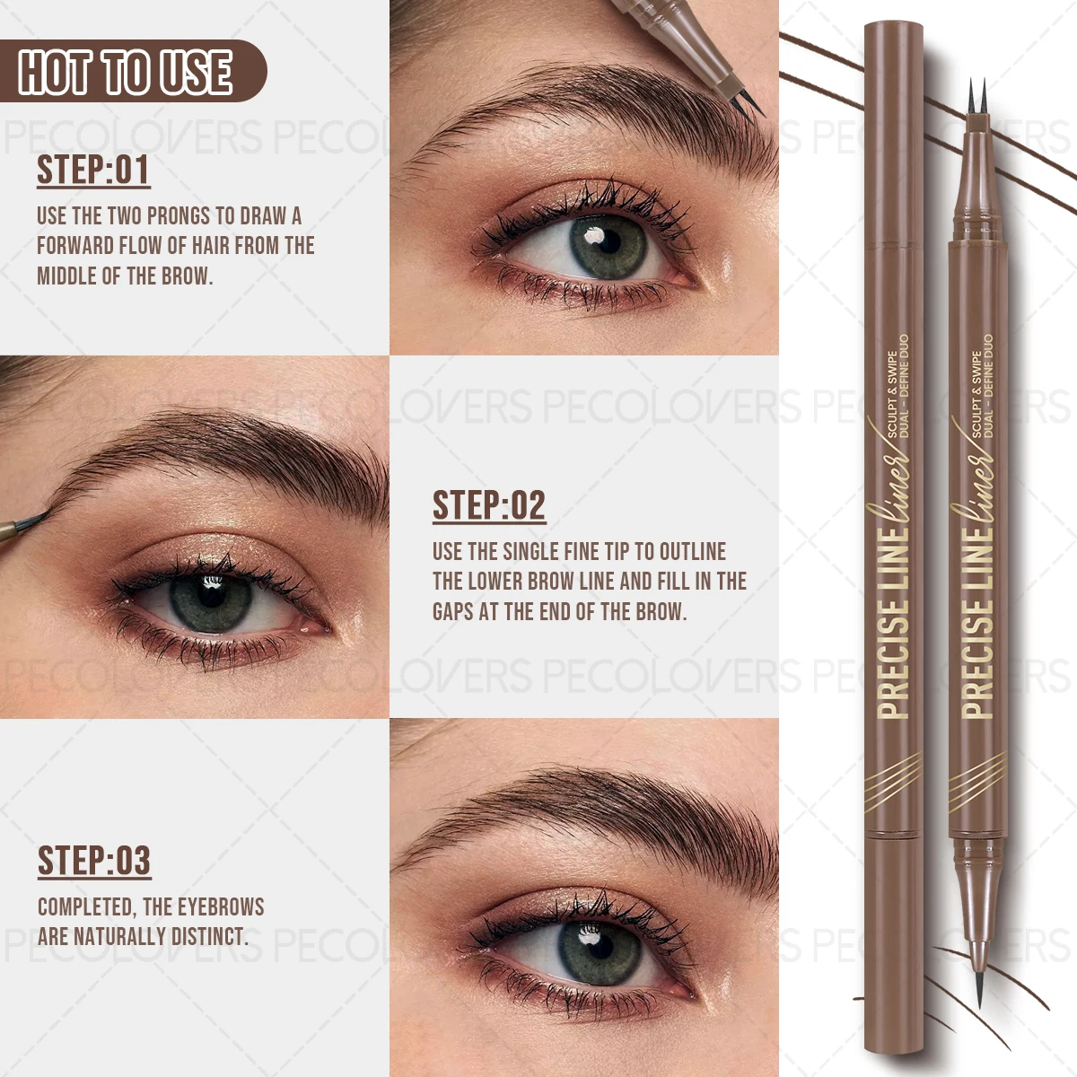 1PC 2 Forks Eyebrow Pencil Dual-Ended Artist Ultra-Fine Waterproof & Sweatproof, Natural 3D Wild Brow Look, - Image 5