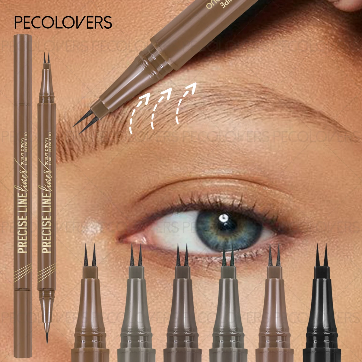 1PC 2 Forks Eyebrow Pencil Dual-Ended Artist Ultra-Fine Waterproof & Sweatproof, Natural 3D Wild Brow Look,