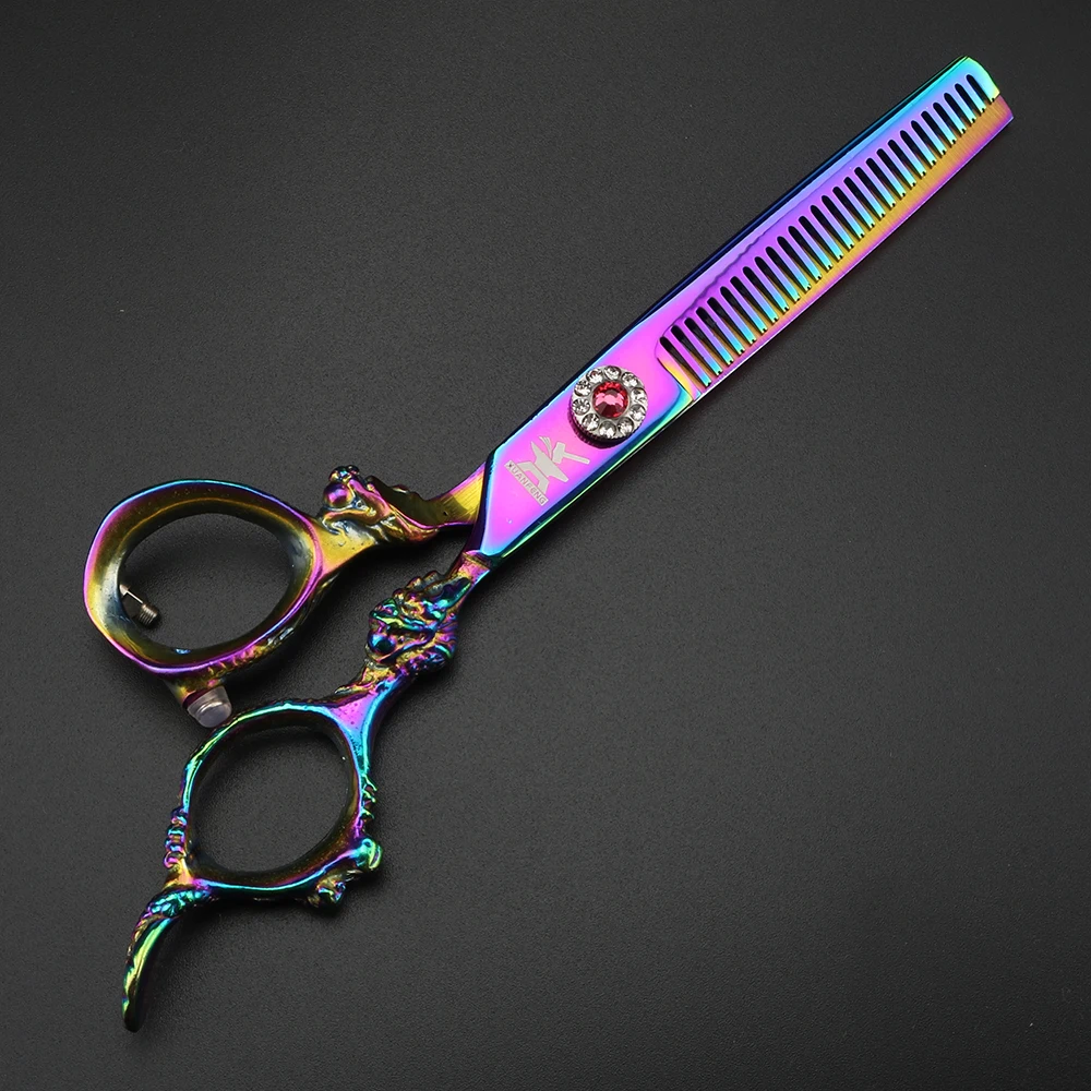 Purple Double Dragon Handle Hair Scissors Barber Cutting Scissors and Thinning Scissors Japanese Scissors - Image 2
