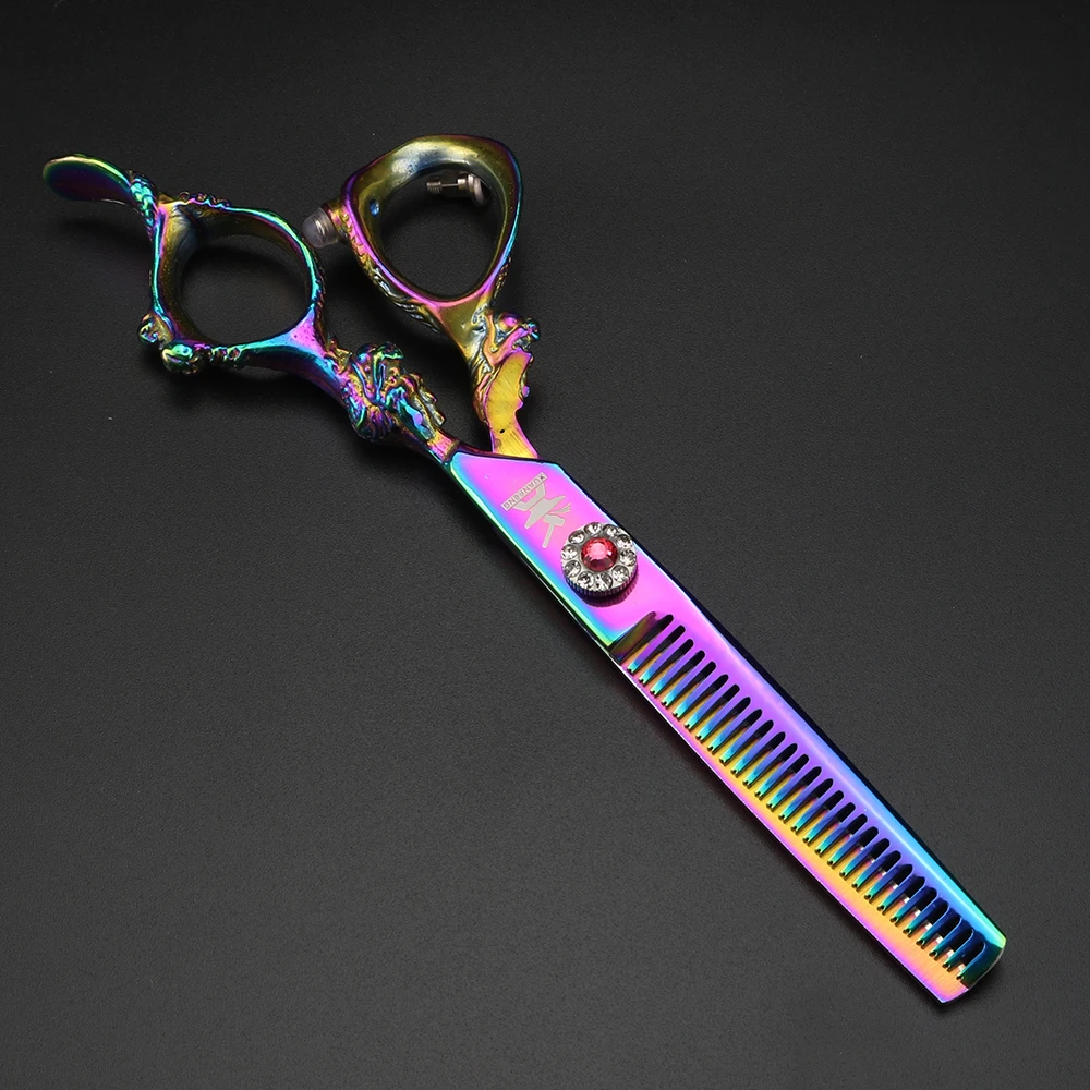 Purple Double Dragon Handle Hair Scissors Barber Cutting Scissors and Thinning Scissors Japanese Scissors - Image 3