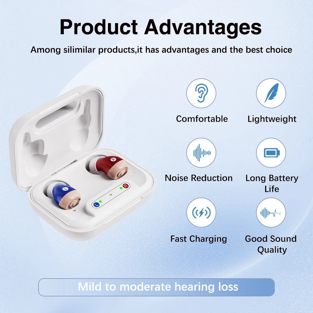 JINGHAO Rechargerable Hearing Aids Ear Device Hearing Amplifier Sound Enhance One Pair with Charger Case L+R For Elderly Adult - Image 4
