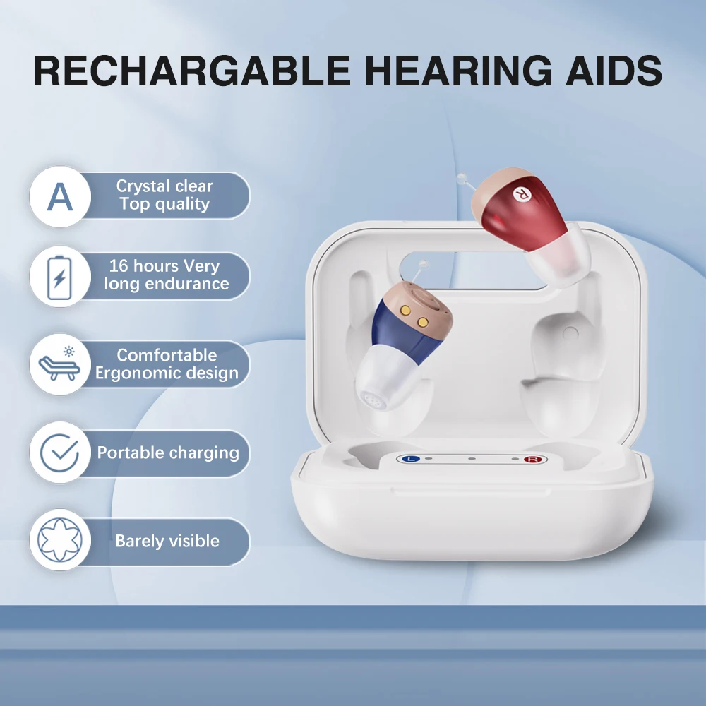 JINGHAO Rechargerable Hearing Aids Ear Device Hearing Amplifier Sound Enhance One Pair with Charger Case L+R For Elderly Adult - Image 5