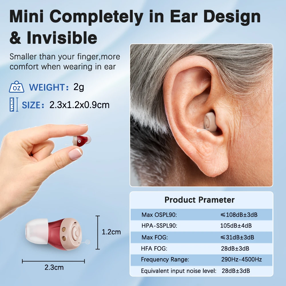 JINGHAO Rechargerable Hearing Aids Ear Device Hearing Amplifier Sound Enhance One Pair with Charger Case L+R For Elderly Adult - Image 6