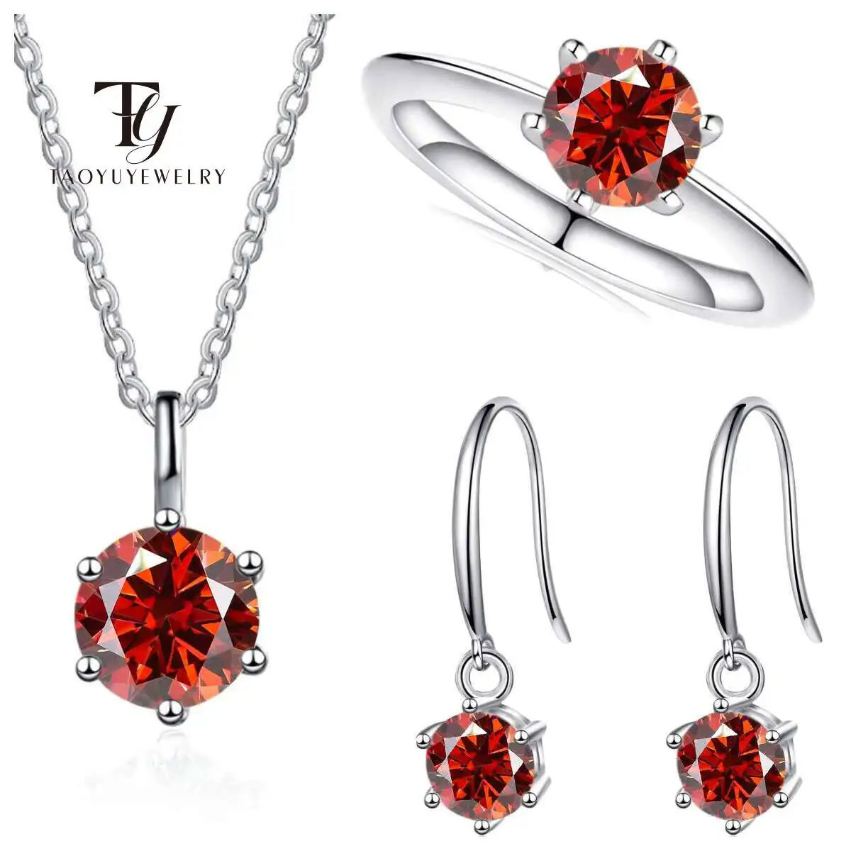 925 Sterling Silver Ring Earring Necklace One Piece Set 2.5CT D Color Moissanit Fine Jewelry Women's Accessories For Party Gift - Image 5